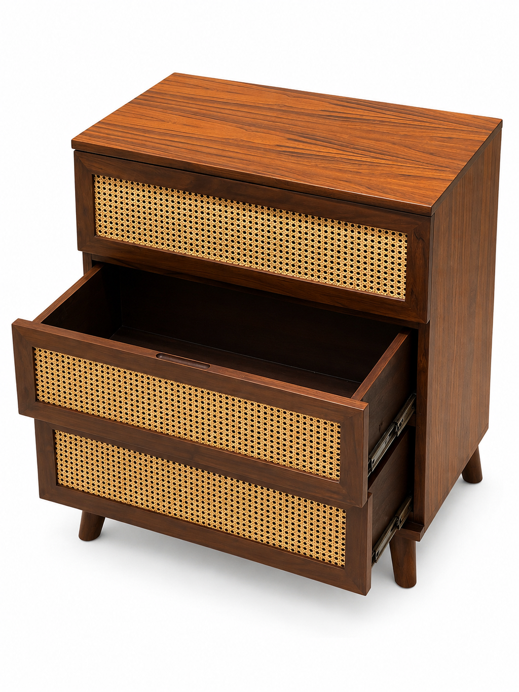 Milan Cane 3-Drawer Chest – Handcrafted Walnut Finish