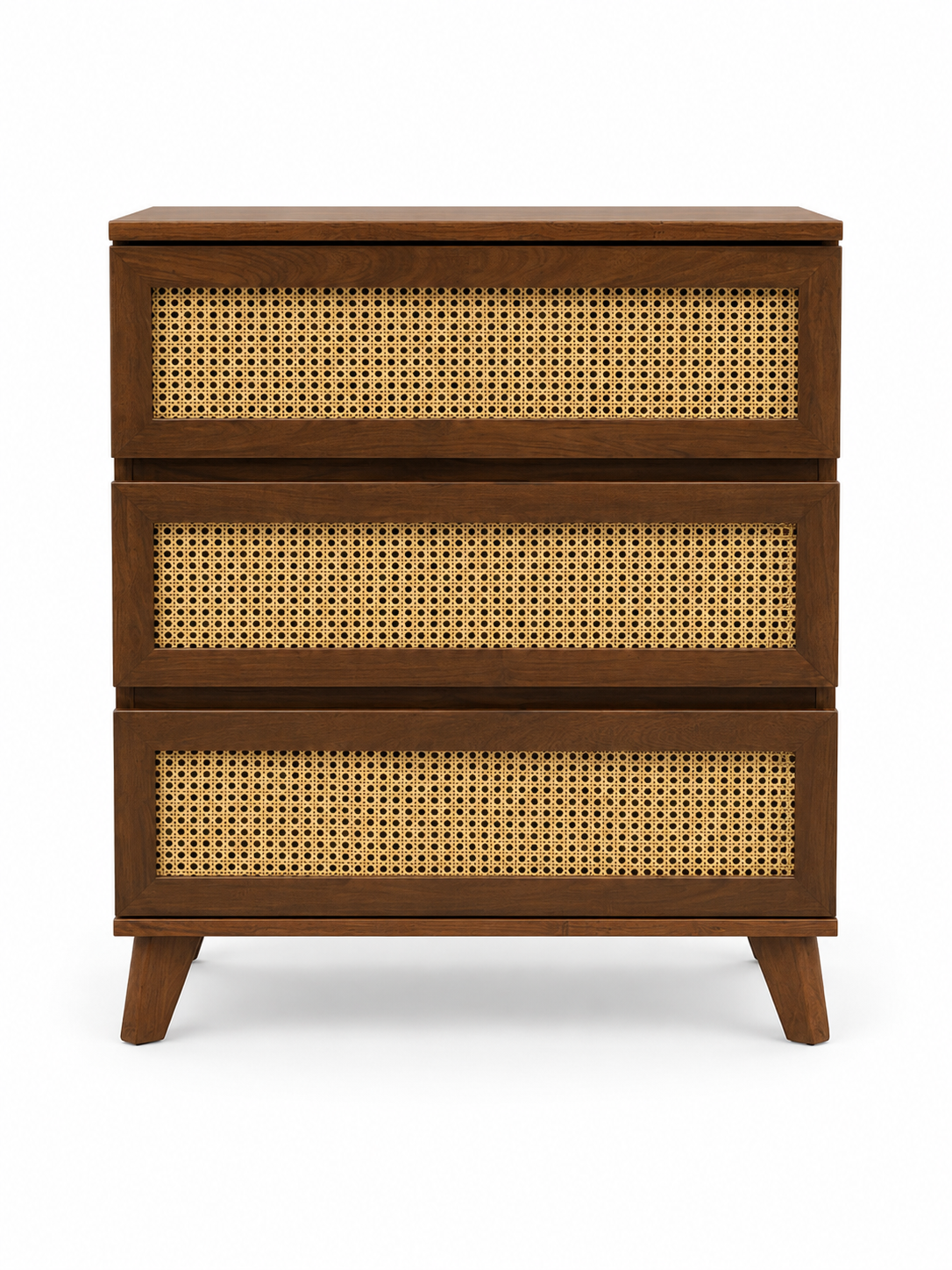 Milan Cane 3-Drawer Chest – Handcrafted Walnut Finish